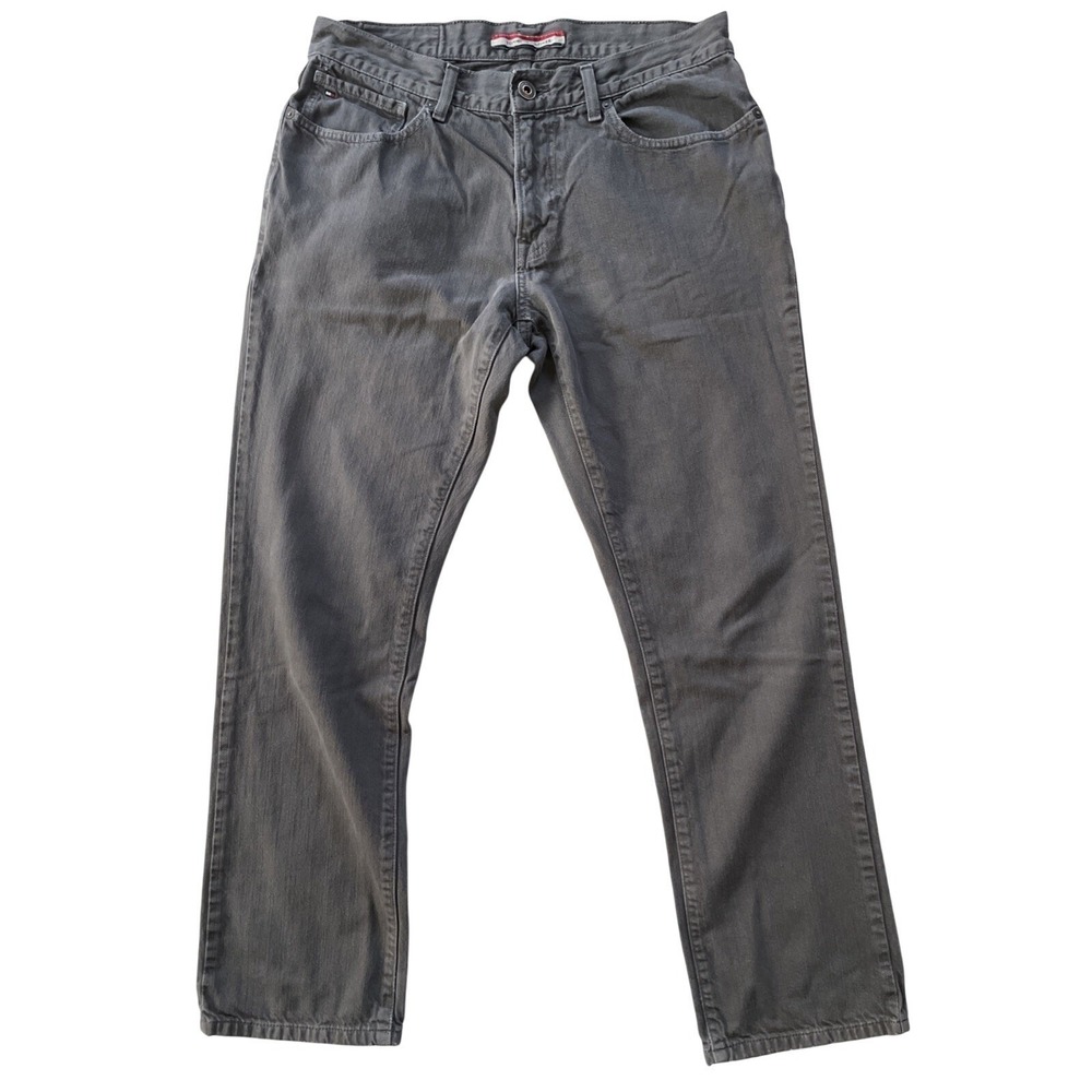Tommy Hilfiger Mens 33x30 Straight Leg Pants Gray‎ Denim Five Pocket Casual Prep